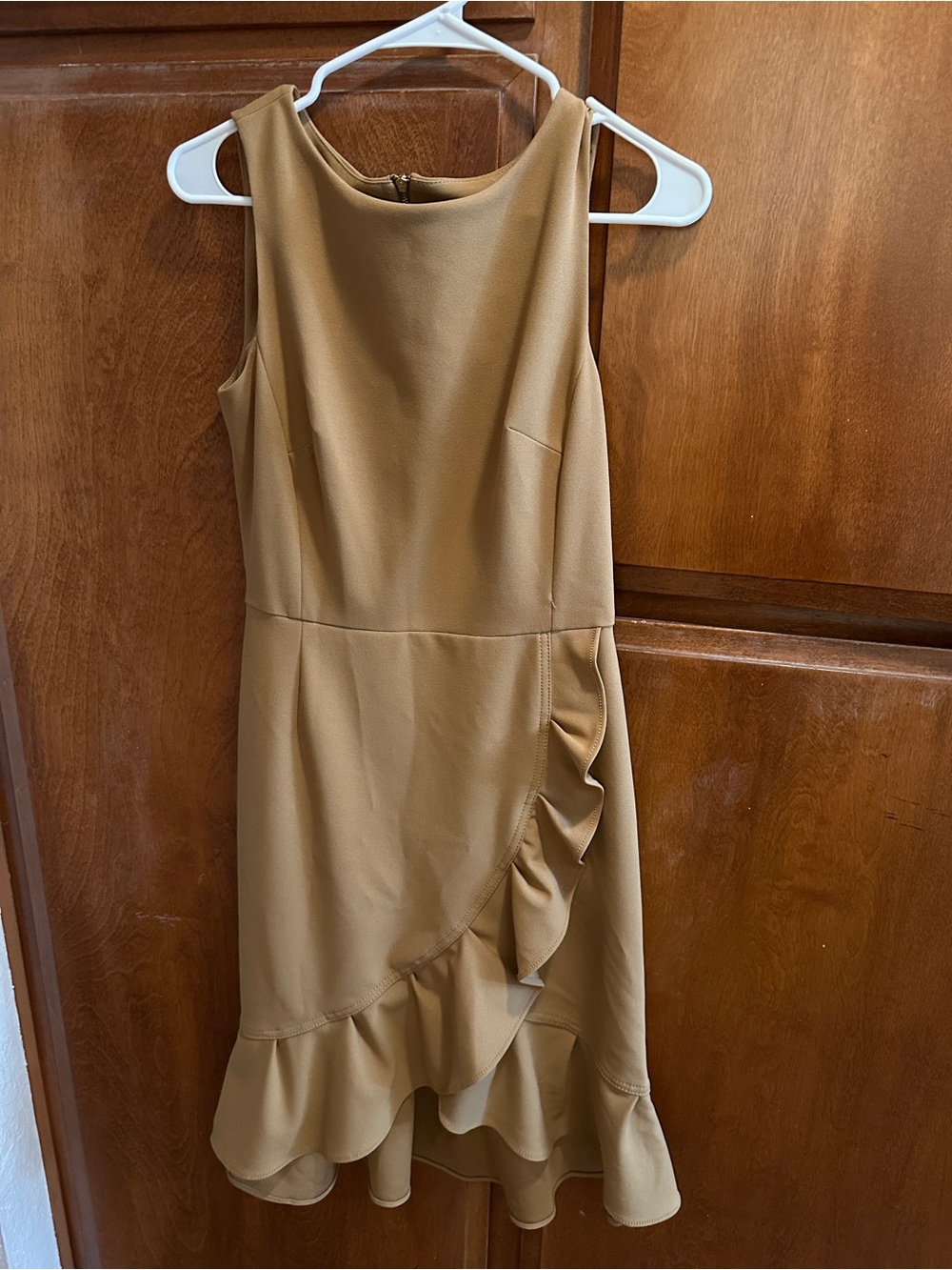Calvin Klein Camel Sleeveless Ruffle-Hem Midi Dress
